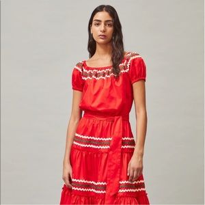 Tory Burch embroidered peasant dress in red size XS